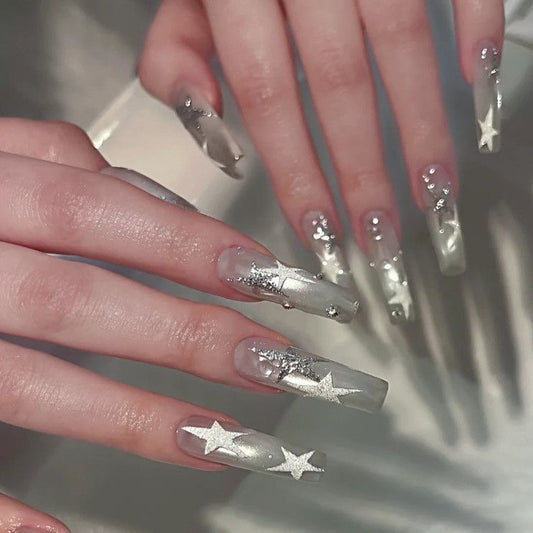 Starry Silver Shimmer Press-On Nails