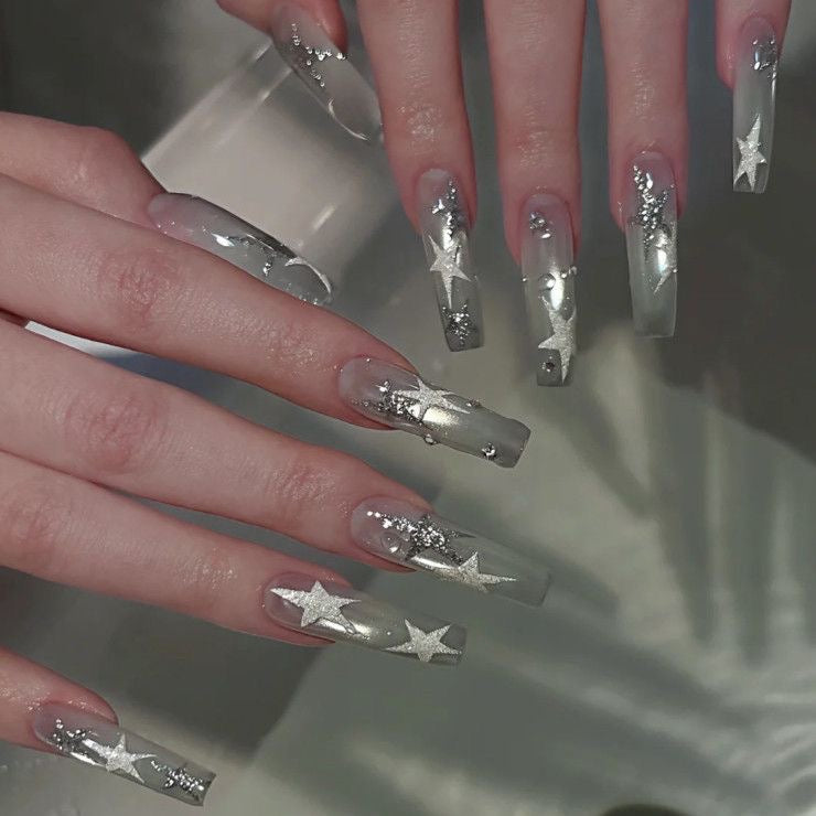 Starry Silver Shimmer Press-On Nails