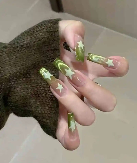 Starry Olive Gradient Press-On Nails