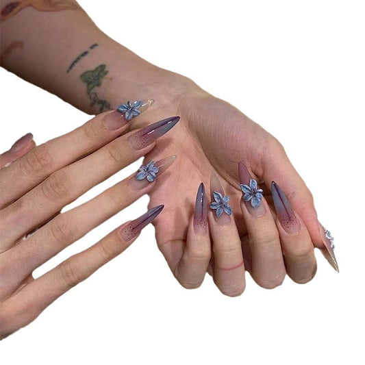 Midnight Blossom – Handmade Press-On Nails