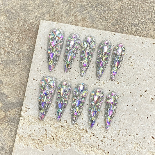 Rainbow Crystal Glam Handmade Press-On Nails