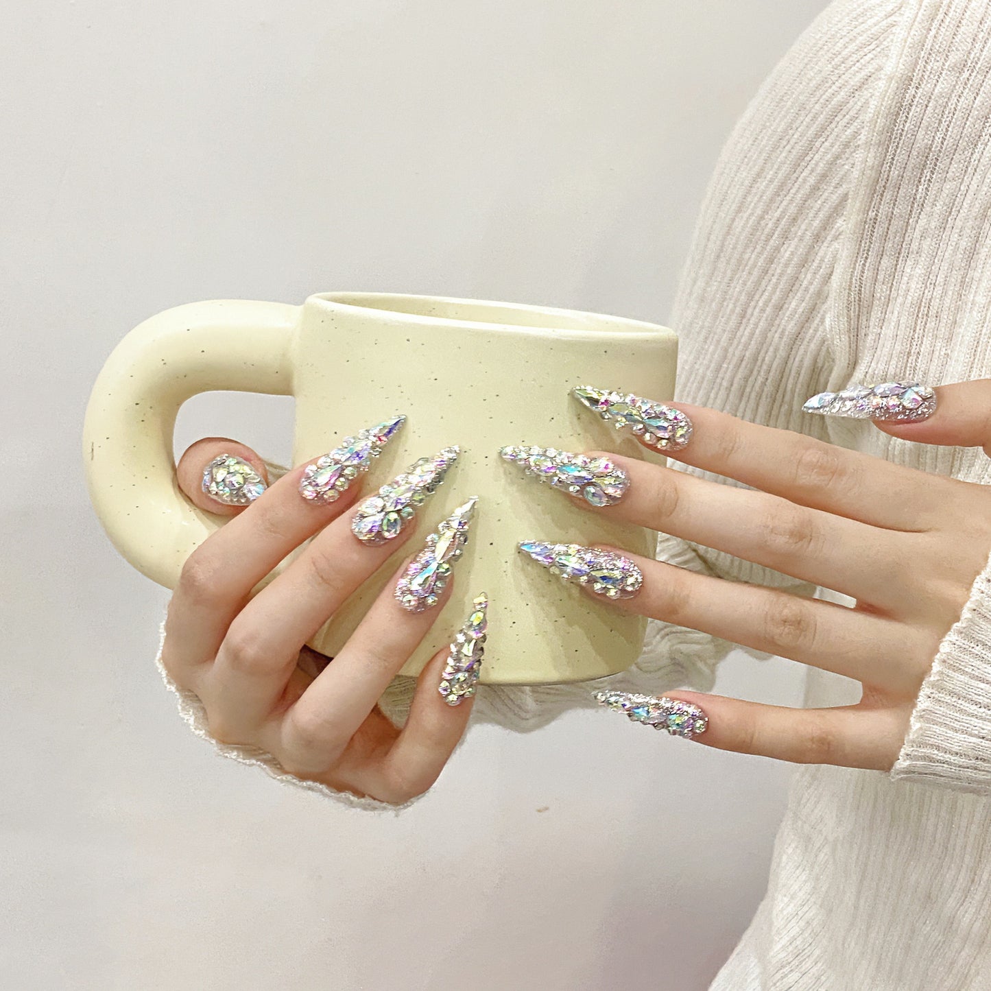 Rainbow Crystal Glam Handmade Press-On Nails