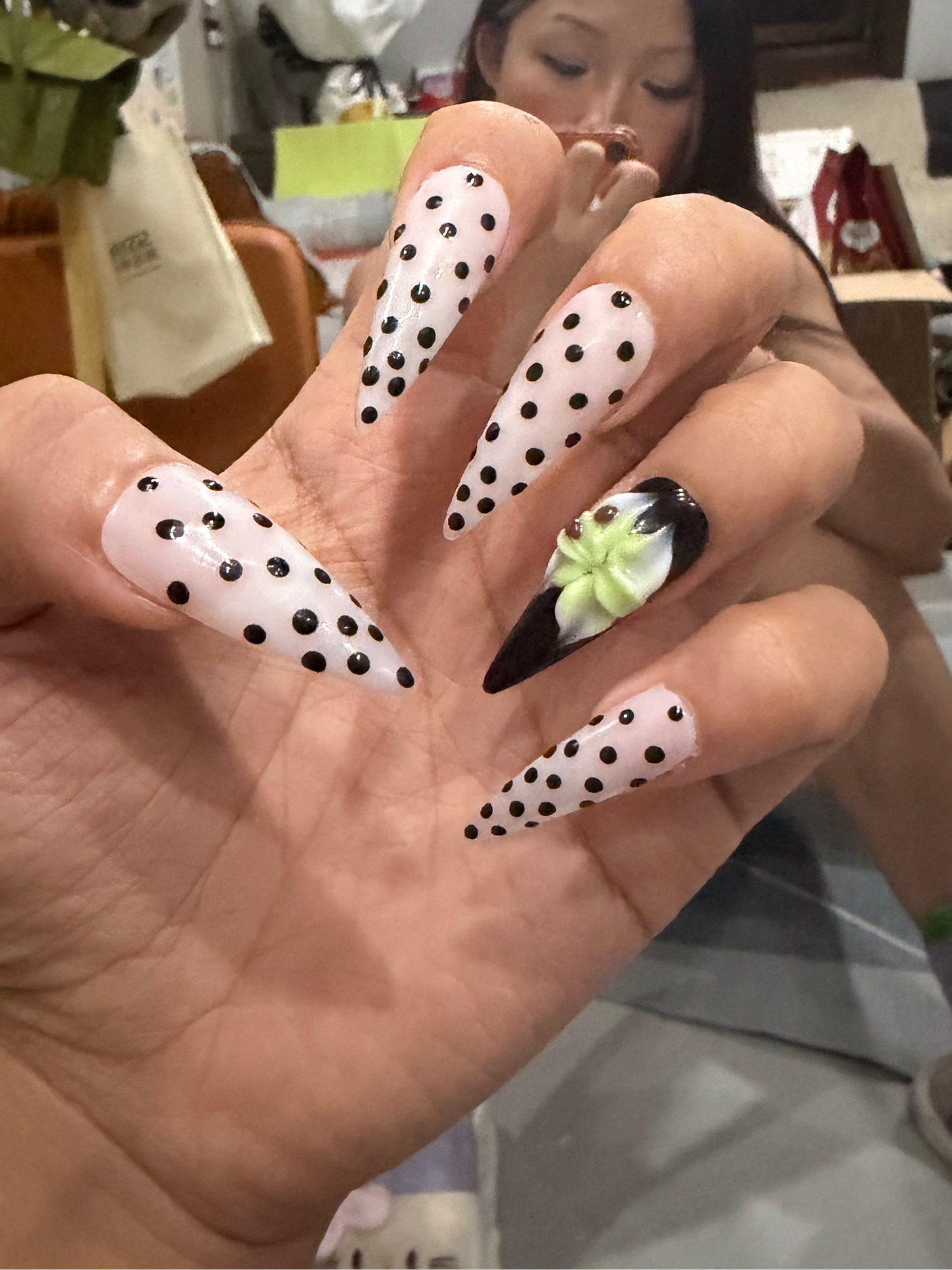 Polka Dot Lily Acrylic Press-On Nails