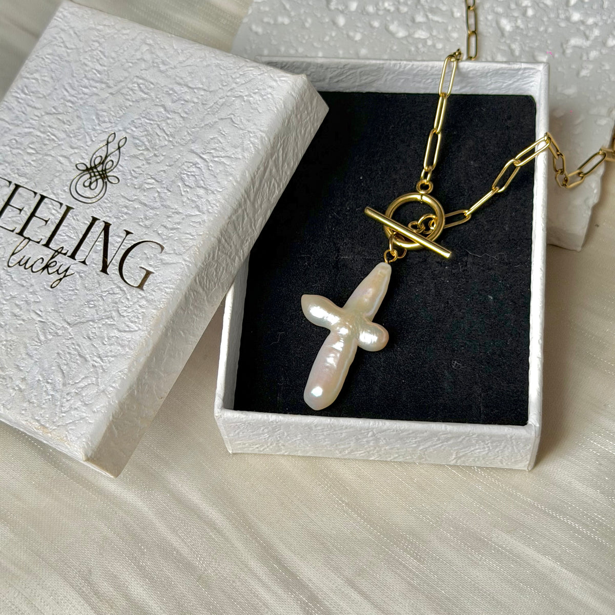 Handmade Cross-shaped Baroque Pearl Necklace | 45cm, Stainless Steel Toggle Clasp