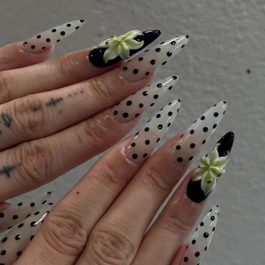 Polka Dot Lily Acrylic Press-On Nails