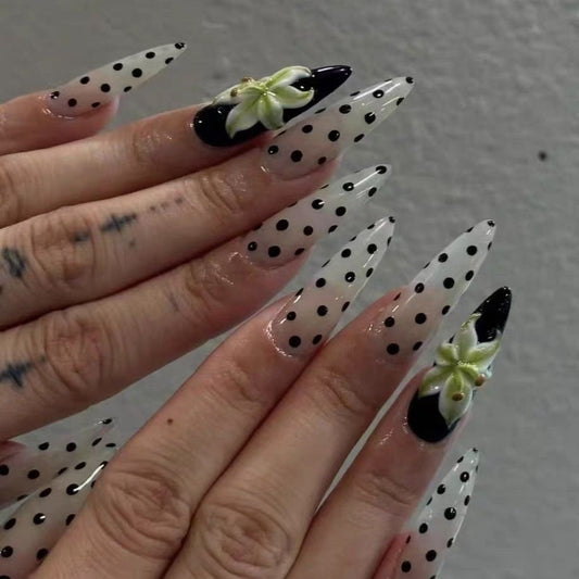 Polka Dot Lily Acrylic Press-On Nails