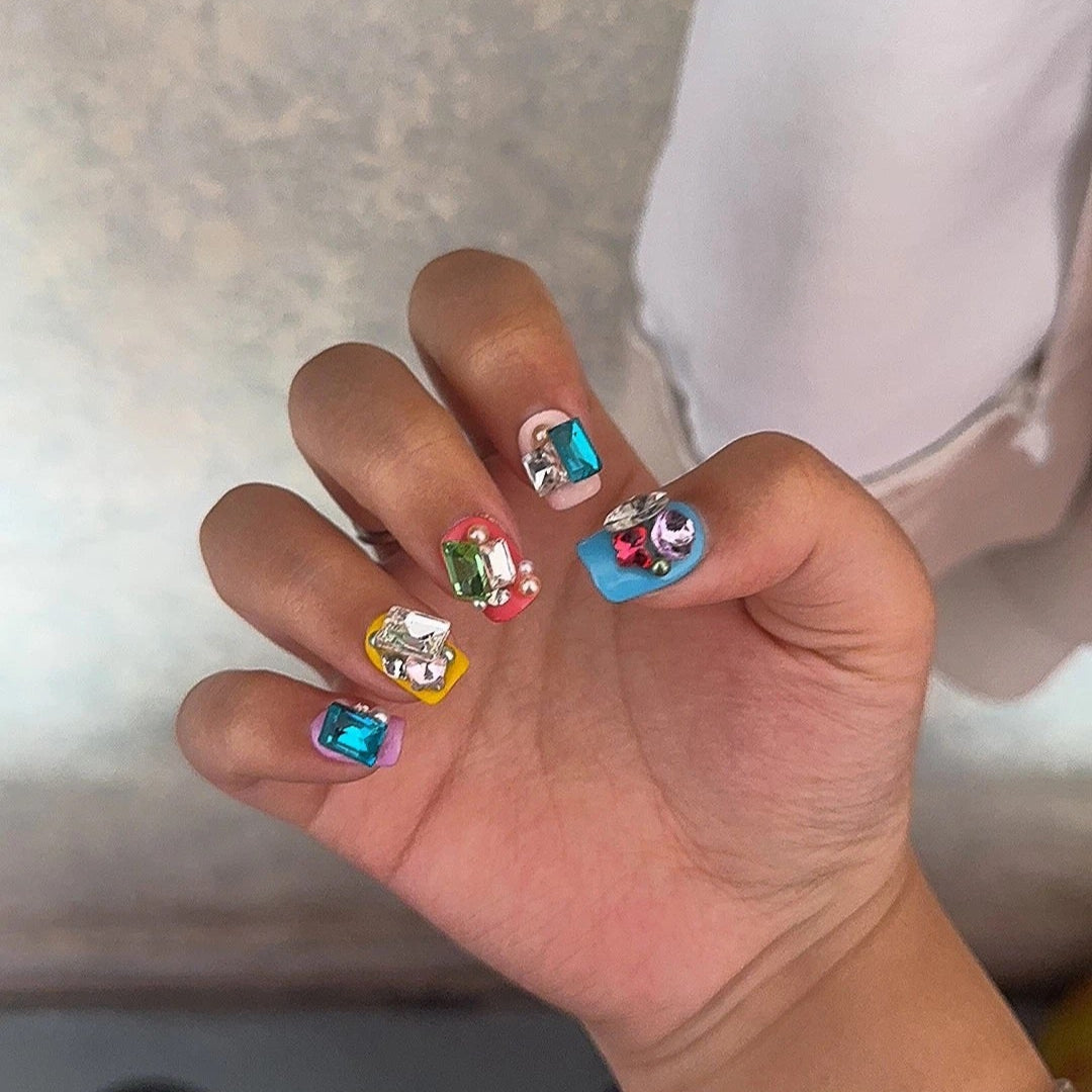 Whimsical Colorful Gem Press-On Nails