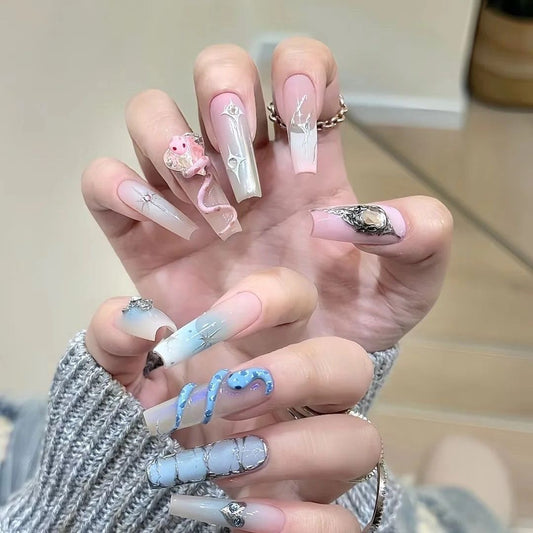 Whimsical Snake & Gem Fantasy Press-On Nails