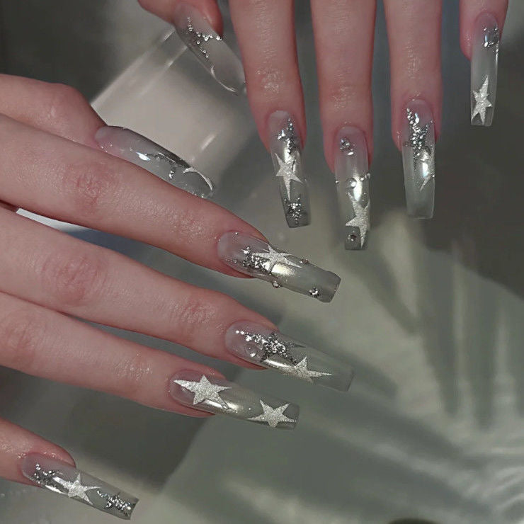 Starry Silver Shimmer Press-On Nails