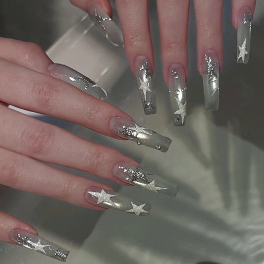 Starry Silver Shimmer Press-On Nails
