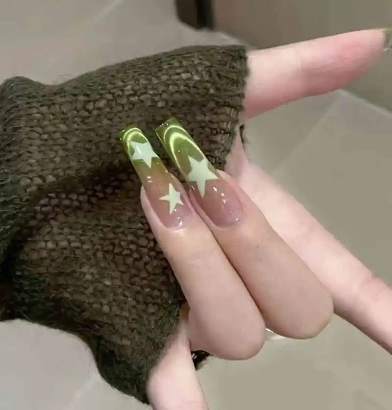 Starry Olive Gradient Press-On Nails