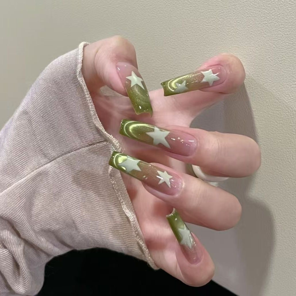 Starry Olive Gradient Press-On Nails