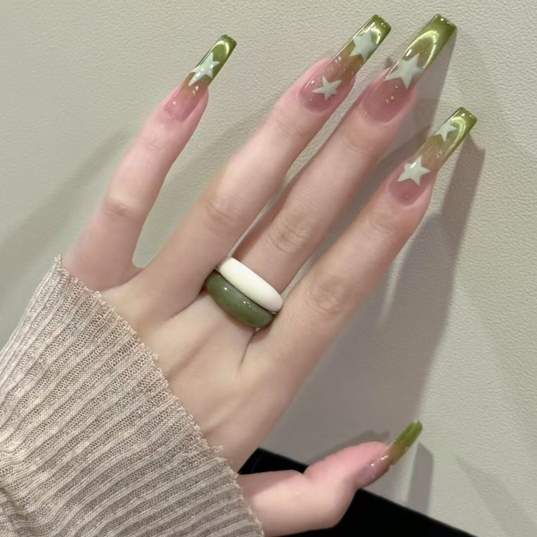 Starry Olive Gradient Press-On Nails