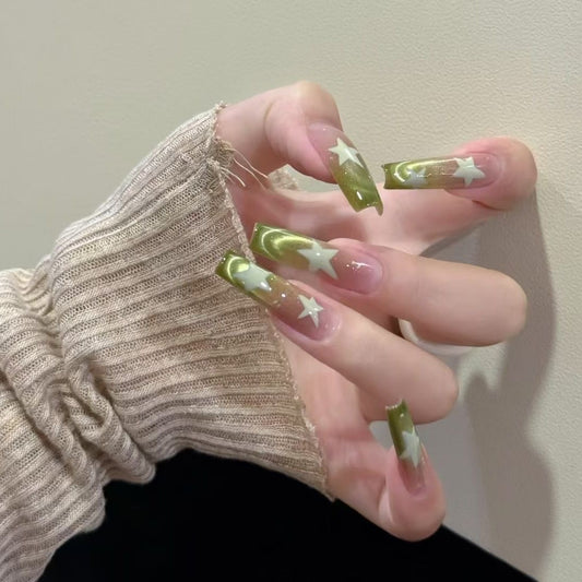Starry Olive Gradient Press-On Nails