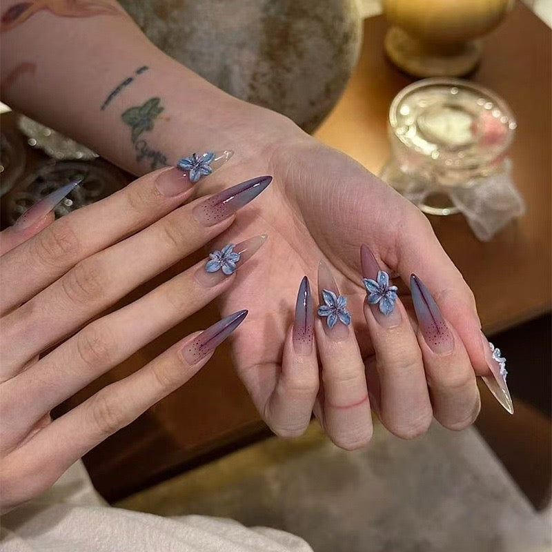 Midnight Blossom – Handmade Press-On Nails
