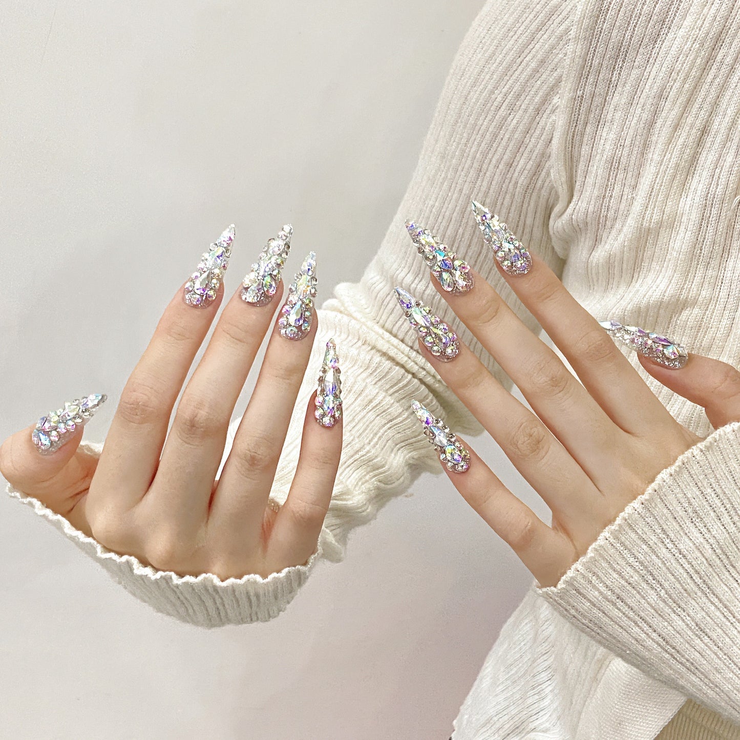 Rainbow Crystal Glam Handmade Press-On Nails