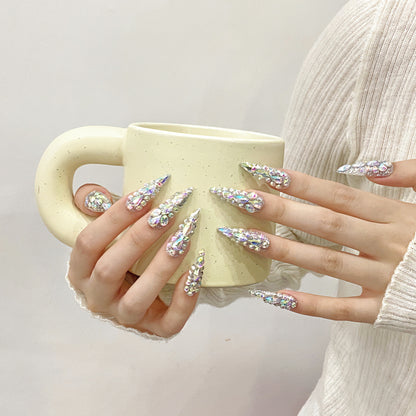 Rainbow Crystal Glam Handmade Press-On Nails