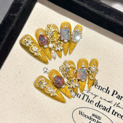 Glam Gold Jeweled Handmade Press-On Nails
