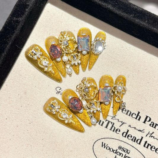 Glam Gold Jeweled Handmade Press-On Nails