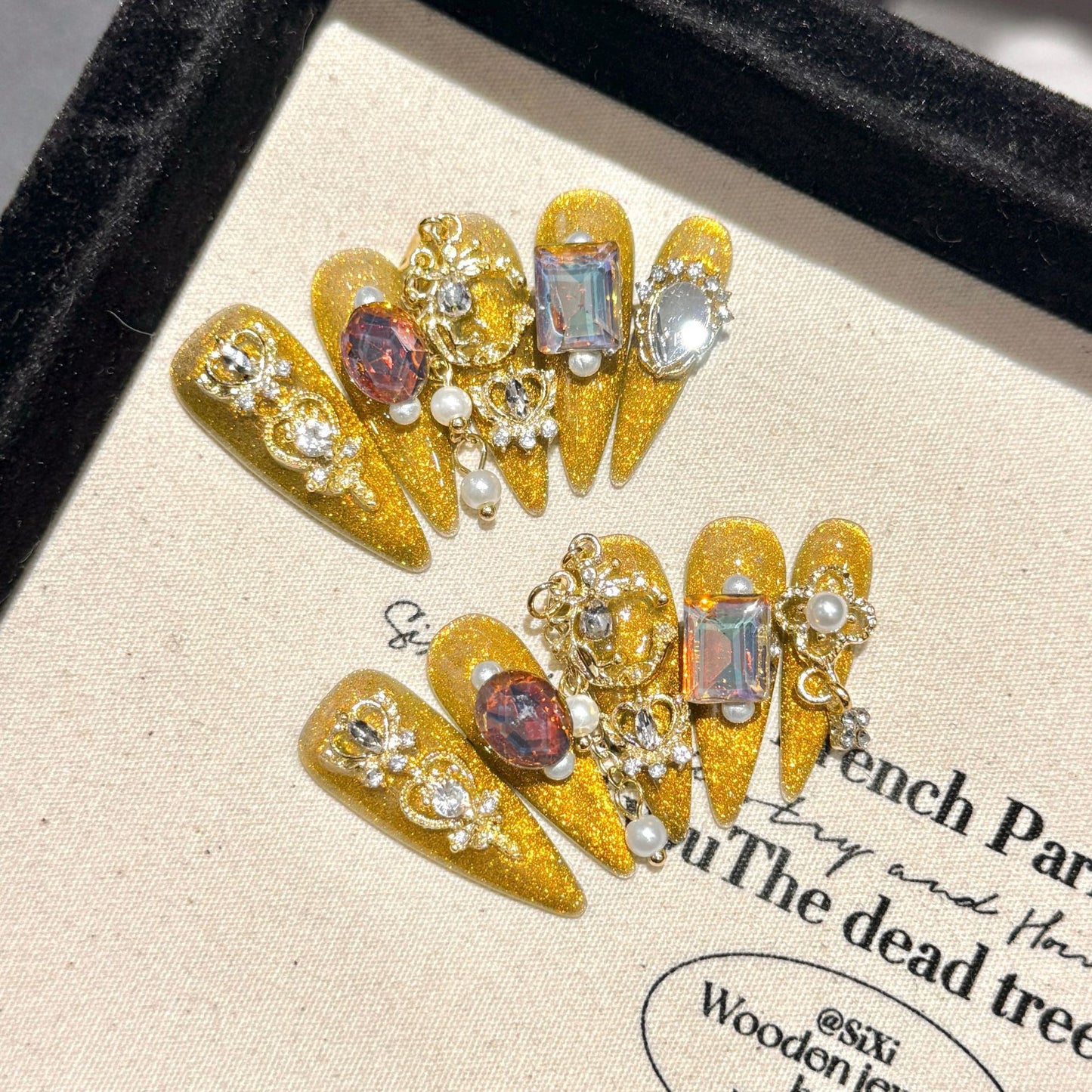 Glam Gold Jeweled Handmade Press-On Nails