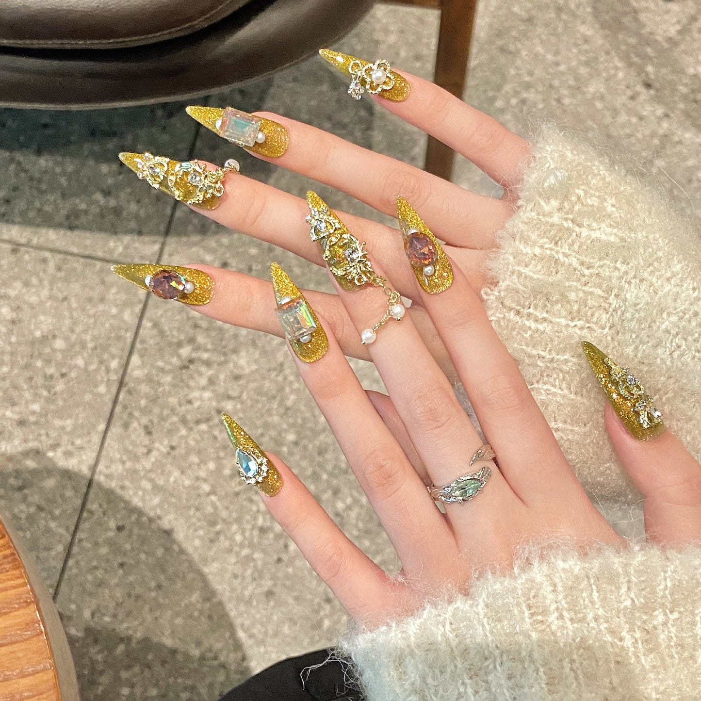 Glam Gold Jeweled Handmade Press-On Nails
