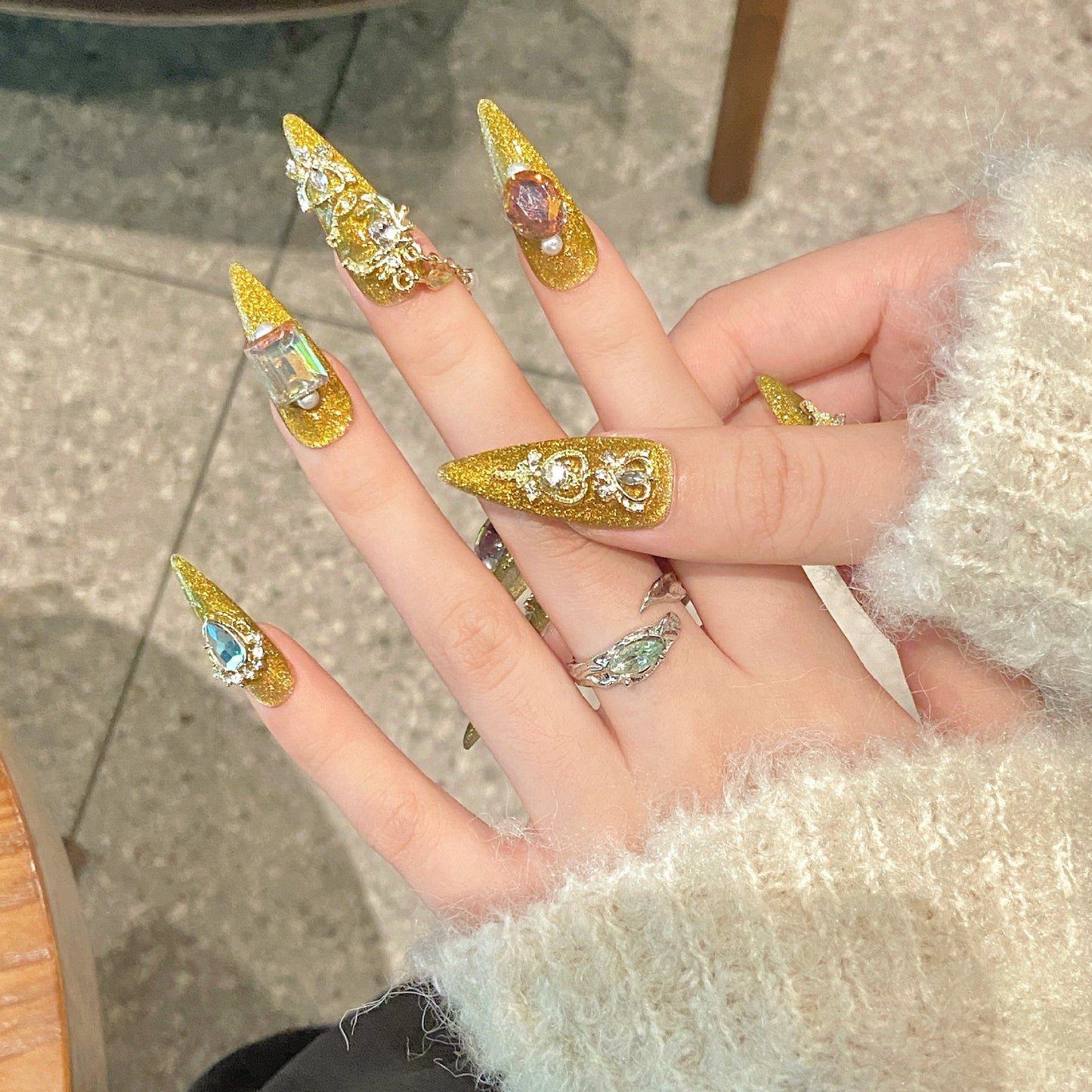 Glam Gold Jeweled Handmade Press-On Nails