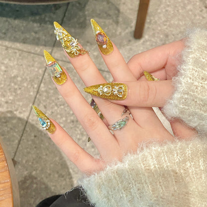 Glam Gold Jeweled Handmade Press-On Nails