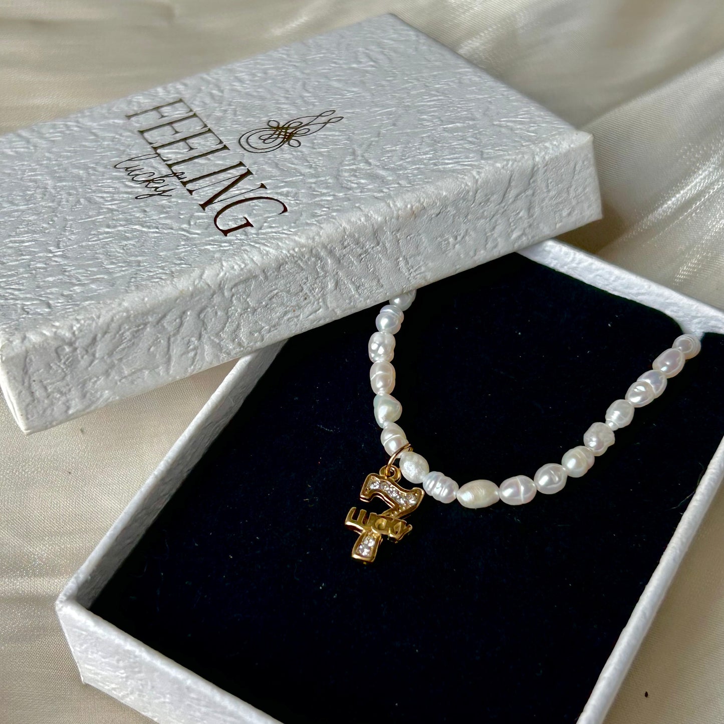 Natural White Freshwater Pearl Choker Necklace, 18K Gold Plated Stainless Steel Sun & Lucky 7 CZ Pendant, Adjustable 40-45cm Handmade Pearl Chain for Women