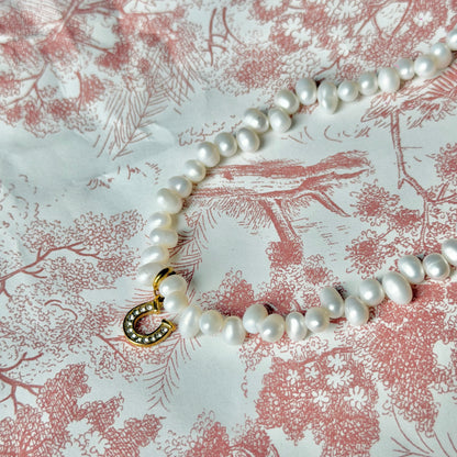 Handmade Lucky Horseshoe Natural Pearl Necklace | 43cm, Stainless Steel Clasp & Pendant