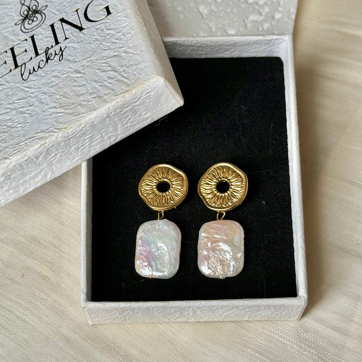 Handmade Sun Disc Natural Baroque Pearl Drop Earrings, Stainless Steel