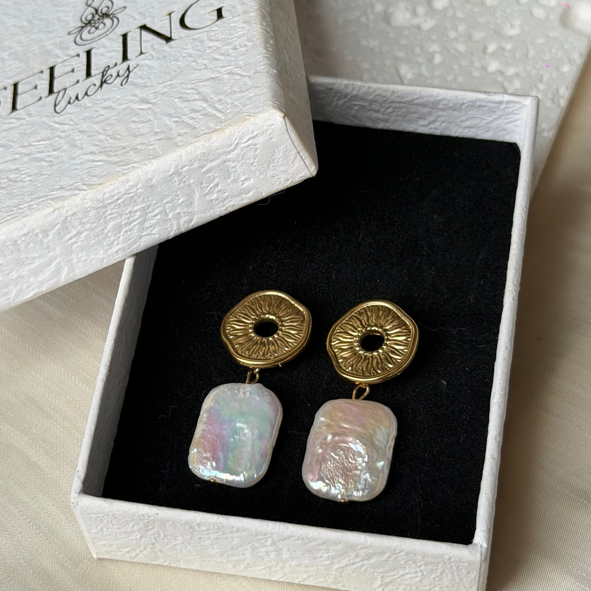 Handmade Sun Disc Natural Baroque Pearl Drop Earrings, Stainless Steel