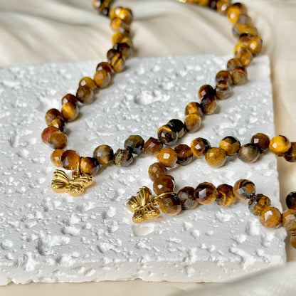 Handmade Faceted Natural Tiger’s Eye Necklace & Earring Set | Necklace 40-45cm Adjustable